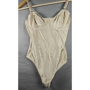 Navissi‎ Beige/ Gold Satin Bodysuit Made in Colombia Snap Hook Closure MEDIUM